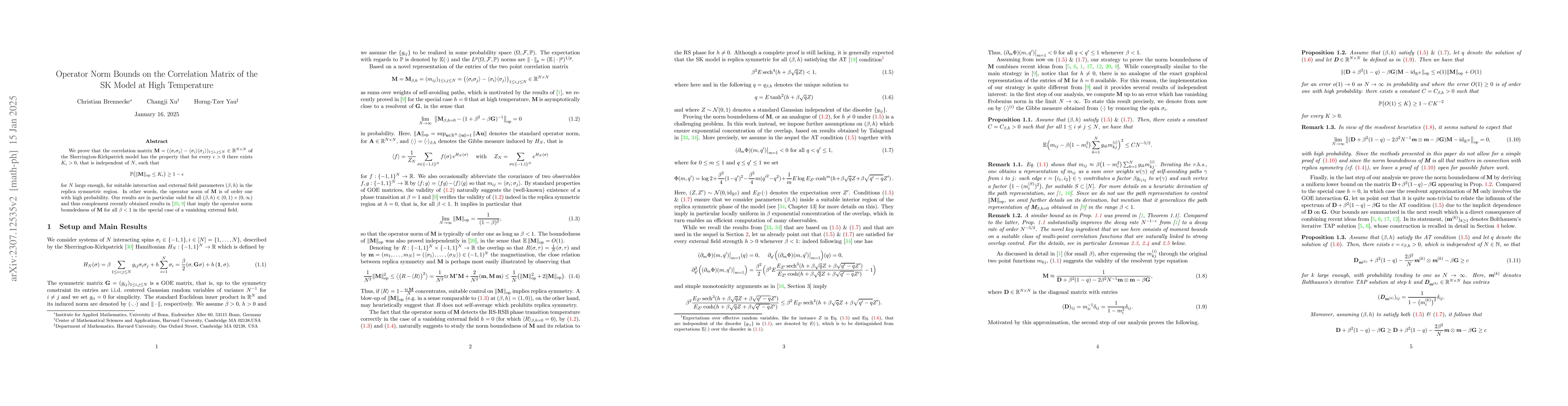 Thumbnail for Operator Norm Bounds on the Correlation Matrix of the SK Model at High
  Temperature
