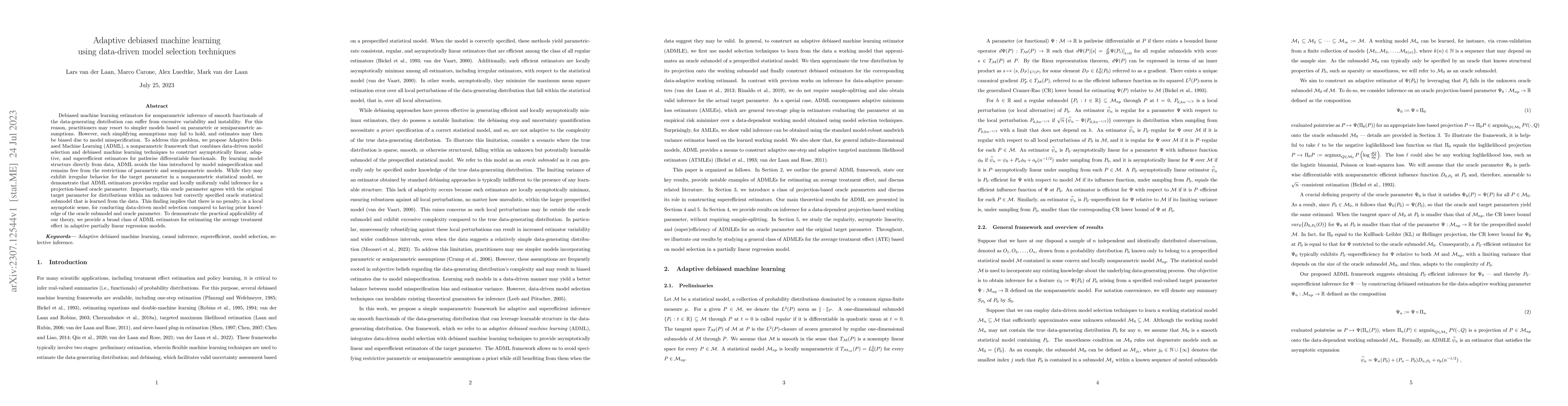 Thumbnail for Adaptive debiased machine learning using data-driven model selection
  techniques