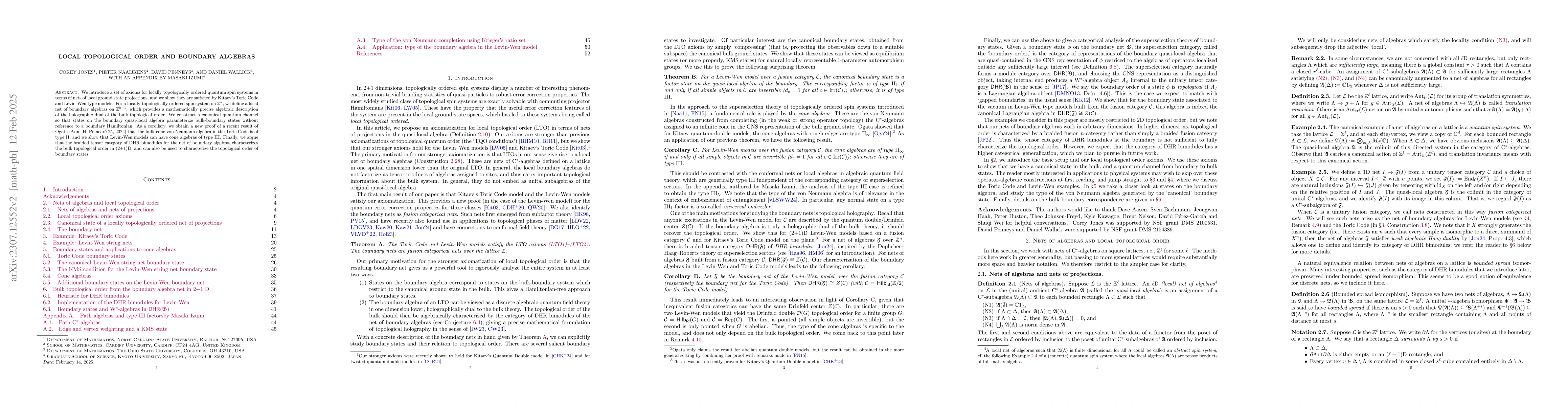 Thumbnail for Local topological order and boundary algebras