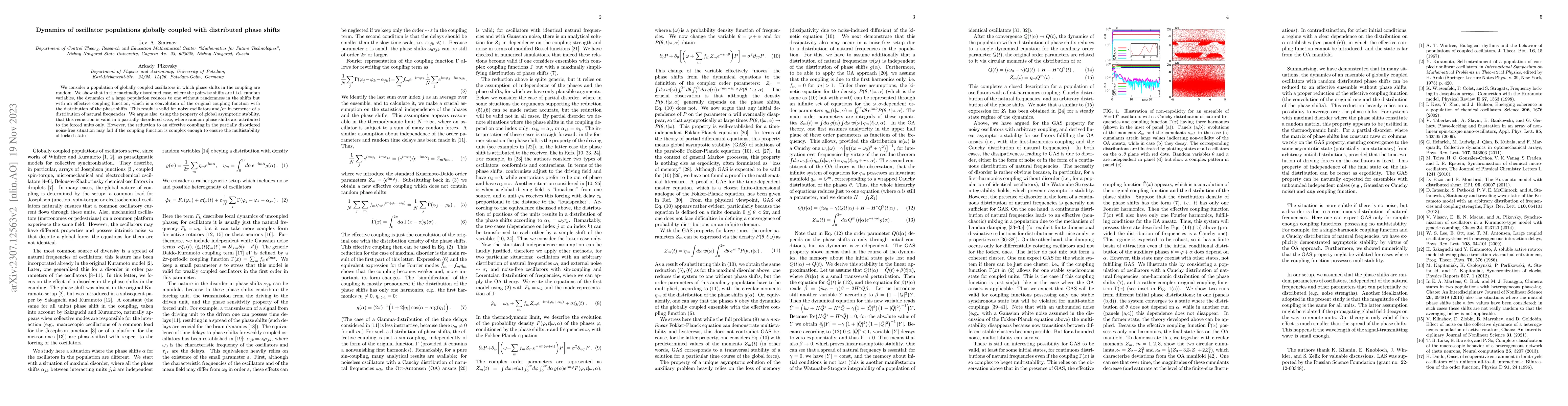 Thumbnail for Dynamics of oscillator populations globally coupled with distributed
  phase shifts