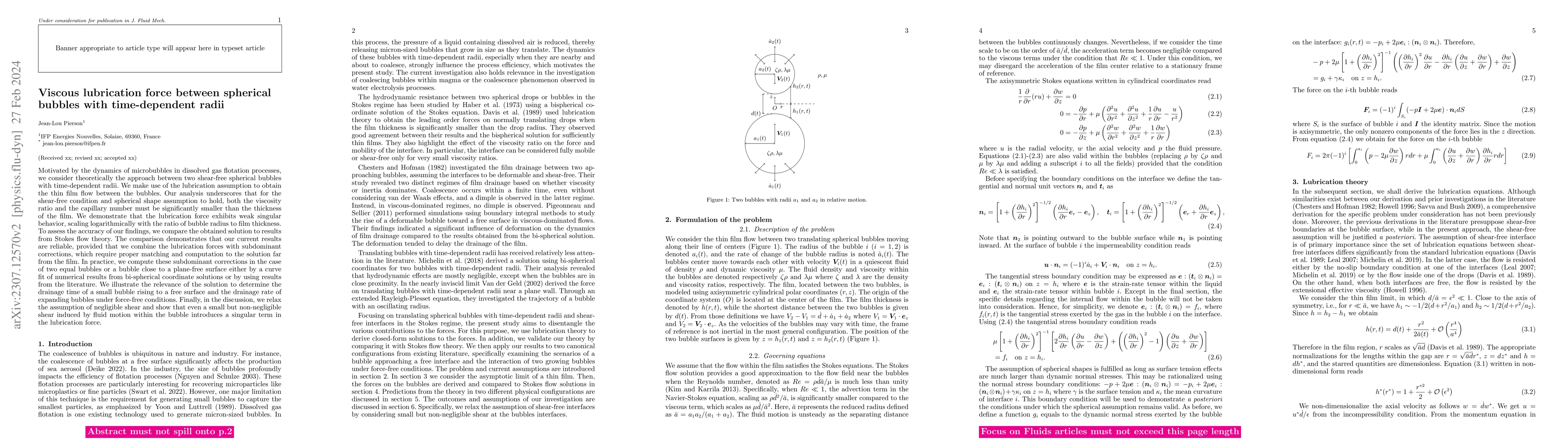 Thumbnail for Viscous lubrication force between spherical bubbles with time-dependent
  radii