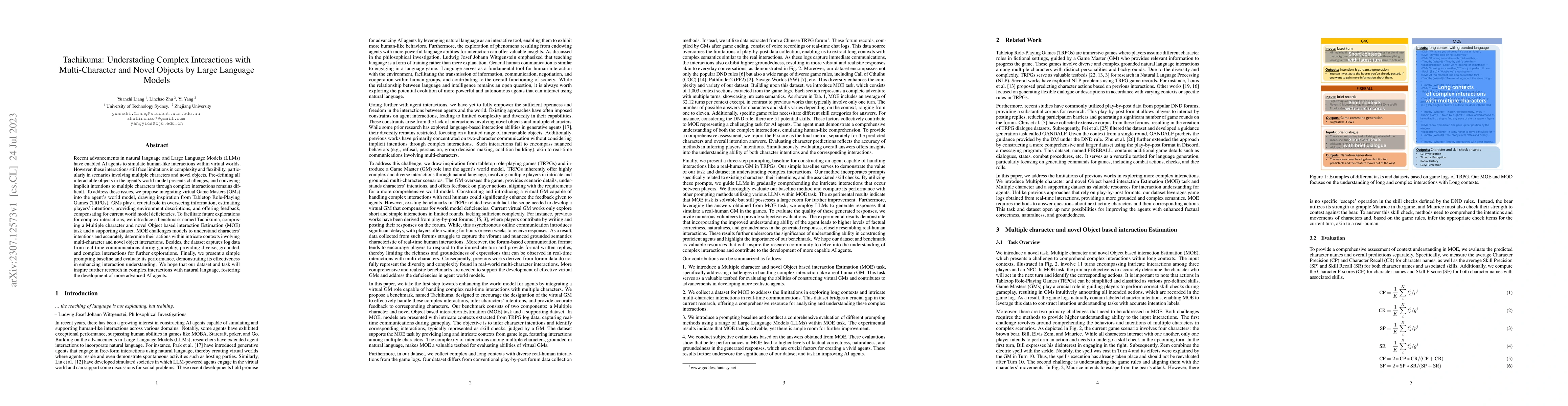 Thumbnail for Tachikuma: Understading Complex Interactions with Multi-Character and
  Novel Objects by Large Language Models