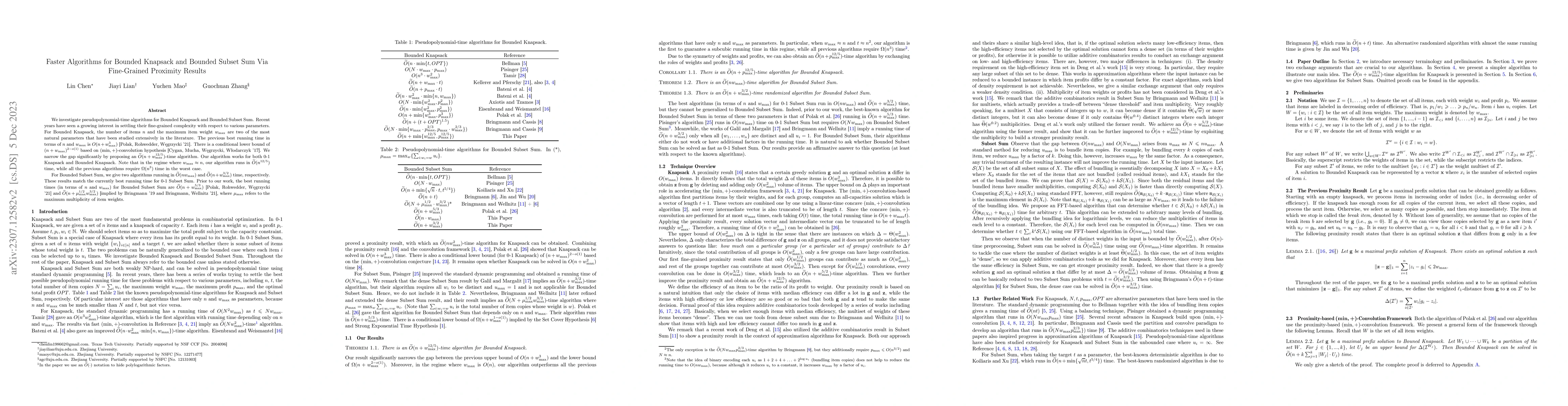 Thumbnail for Faster Algorithms for Bounded Knapsack and Bounded Subset Sum Via
  Fine-Grained Proximity Results