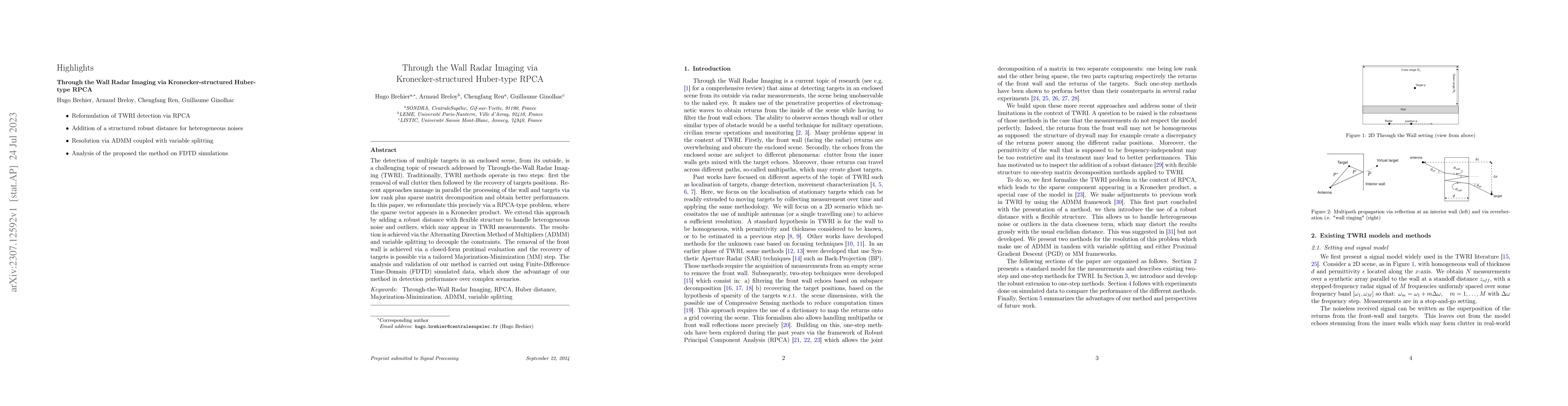 Thumbnail for Through the Wall Radar Imaging via Kronecker-structured Huber-type RPCA
