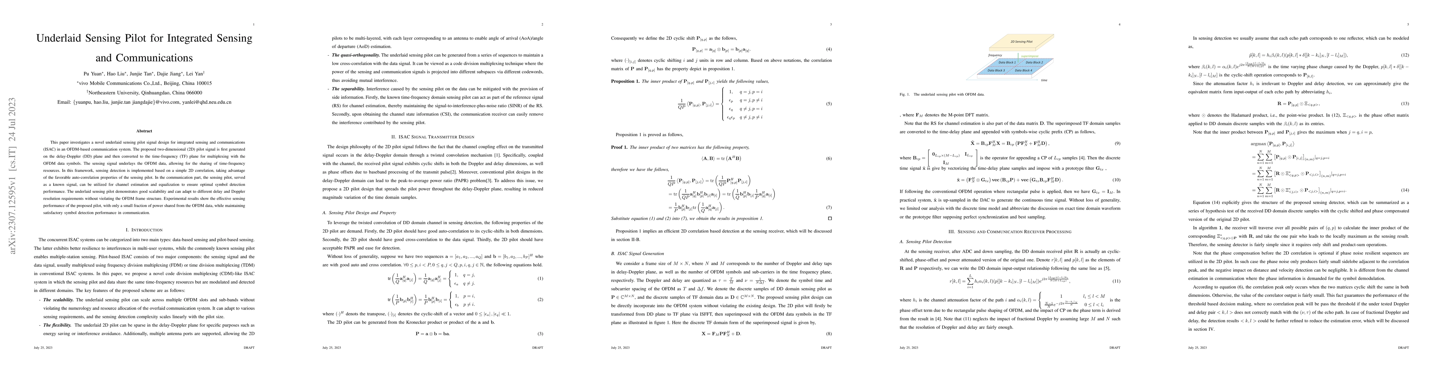 Thumbnail for Underlaid Sensing Pilot for Integrated Sensing and Communications