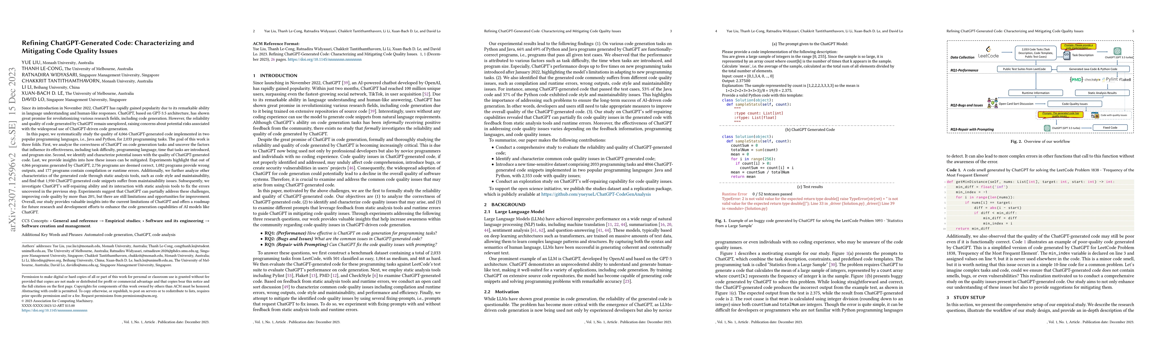 Thumbnail for Refining ChatGPT-Generated Code: Characterizing and Mitigating Code
  Quality Issues