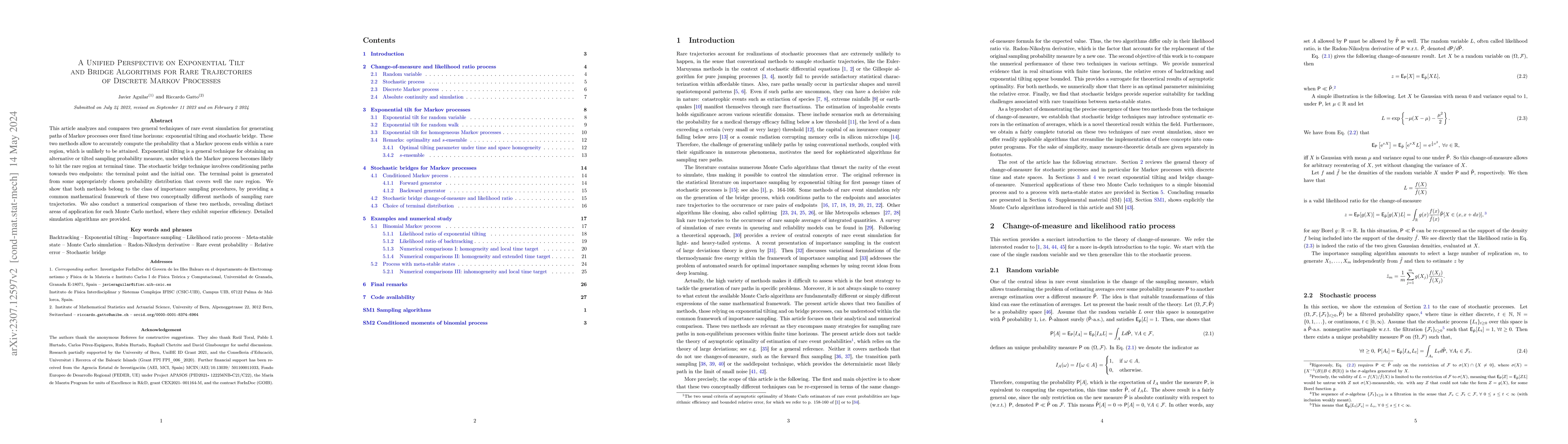 Thumbnail for A unified perspective on exponential tilt and bridge algorithms for rare
  trajectories of discrete Markov processes