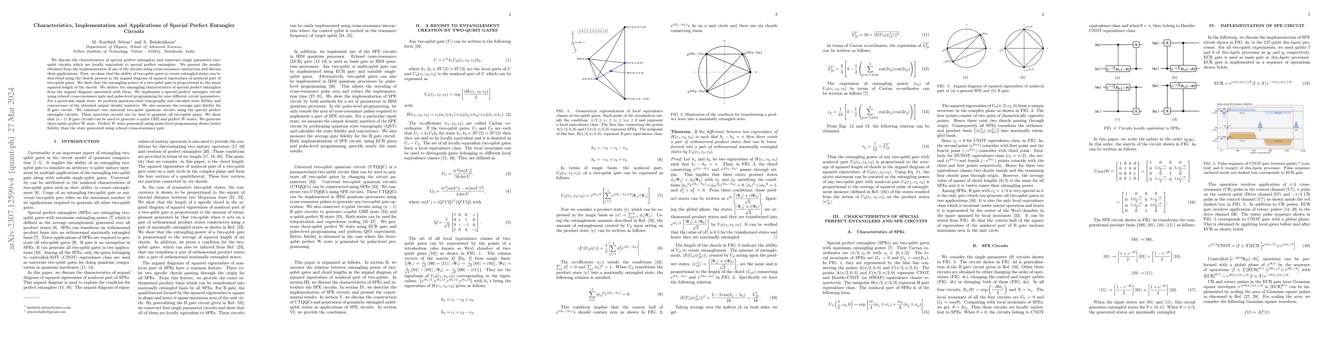 Thumbnail for Characteristics, Implementation and Applications of Special Perfect
  Entangler Circuits
