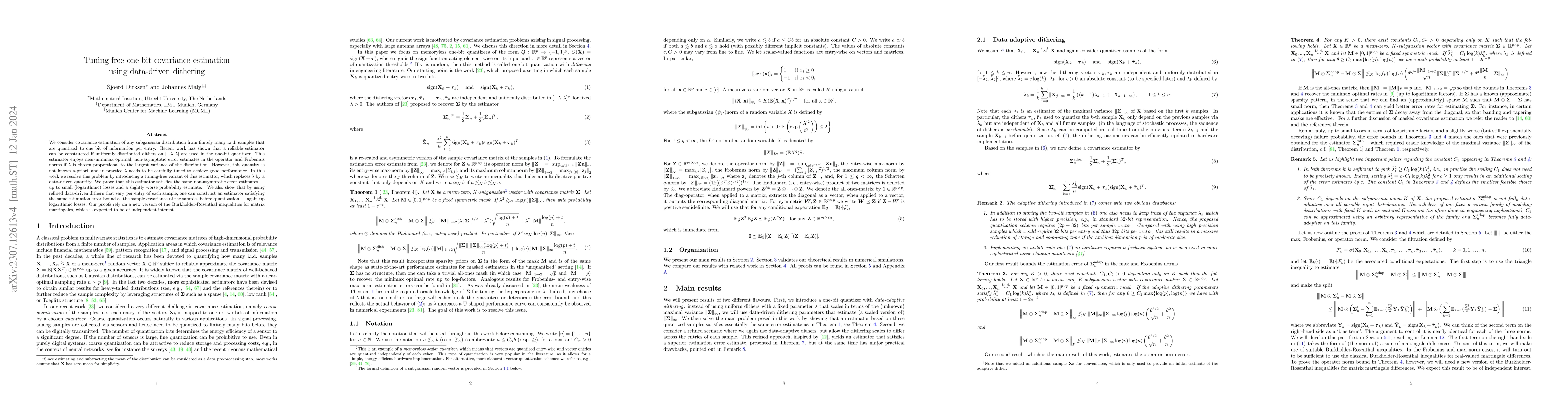 Thumbnail for Tuning-free one-bit covariance estimation using data-driven dithering