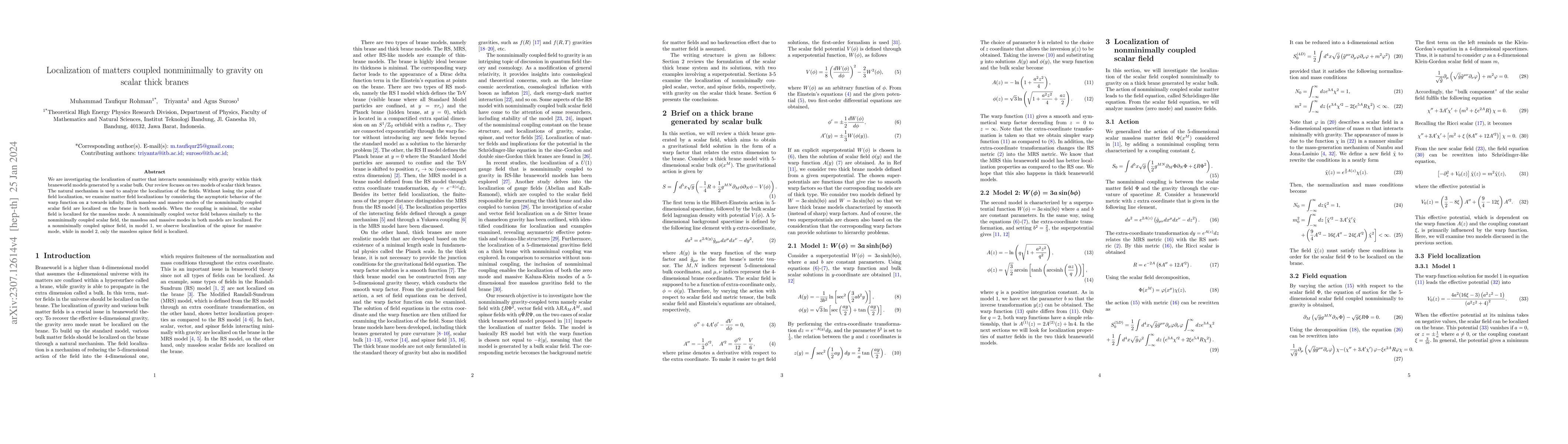 Thumbnail for Localization of matters coupled nonminimally to gravity on scalar thick
  branes
