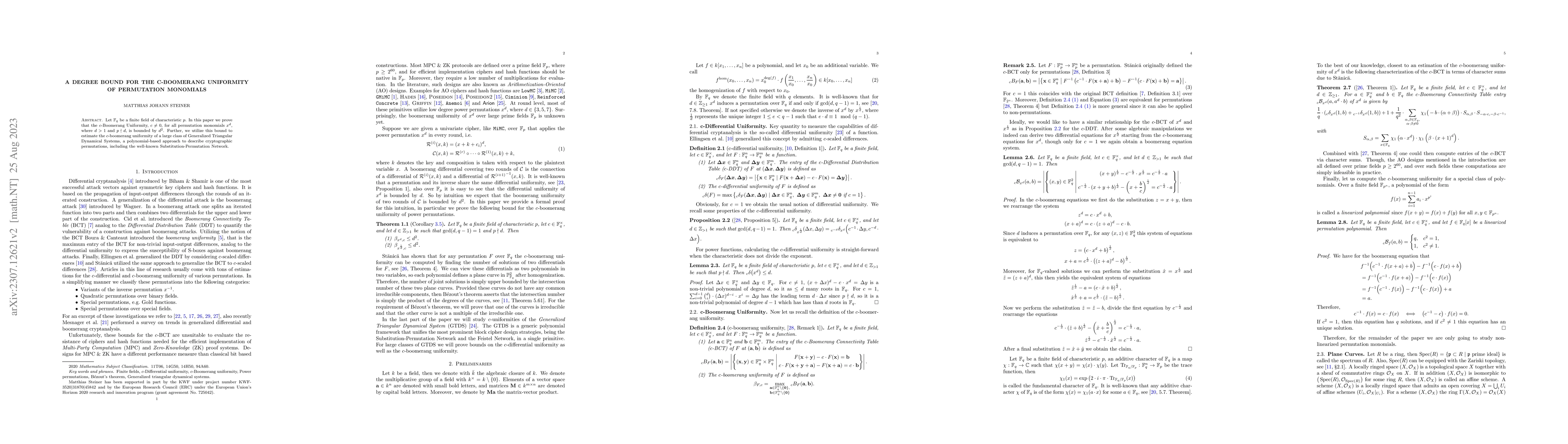 Thumbnail for A Degree Bound For The c-Boomerang Uniformity Of Permutation Monomials