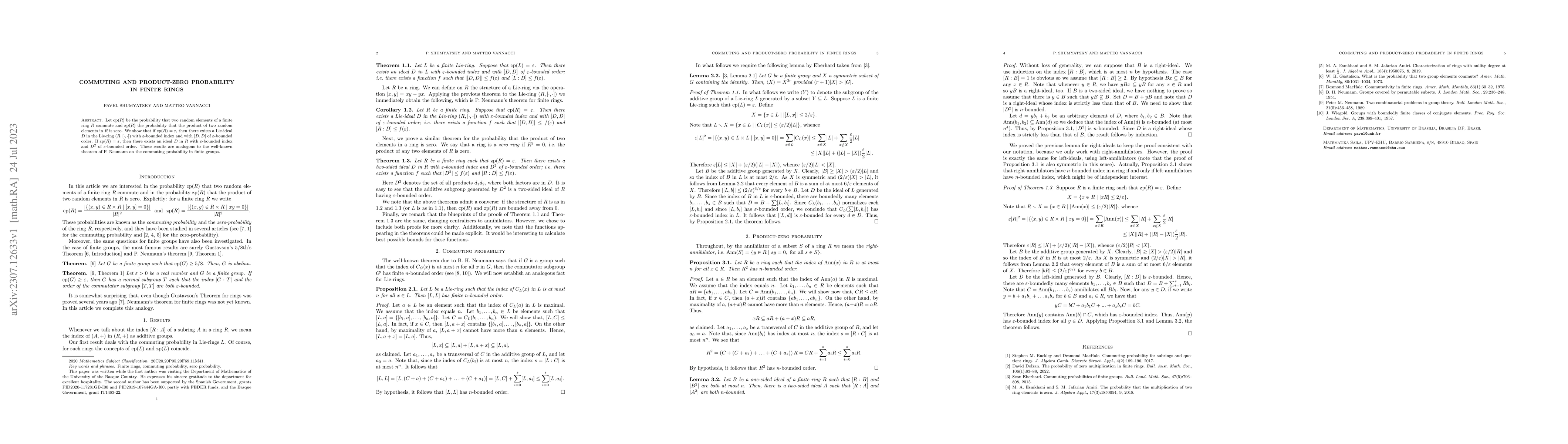 Thumbnail for Commuting and product-zero probability in finite rings