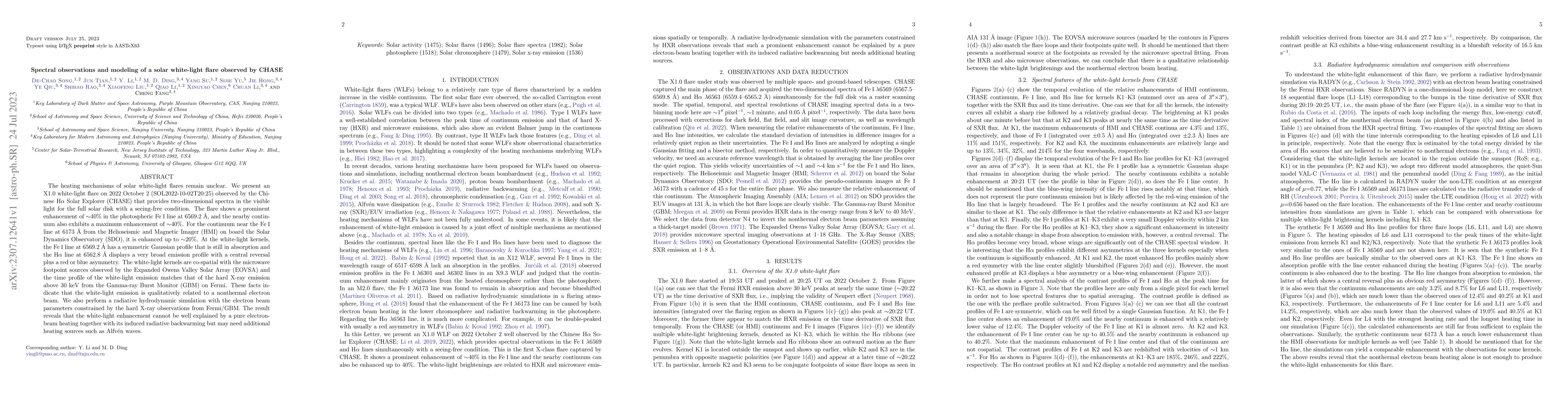 Thumbnail for Spectral Observations and Modeling of a Solar White-light Flare Observed
  by CHASE
