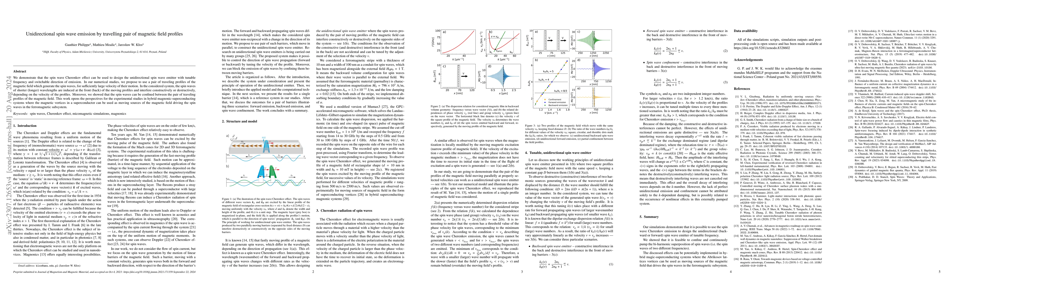 Thumbnail for Unidirectional spin wave emission by travelling pair of magnetic field
  profiles