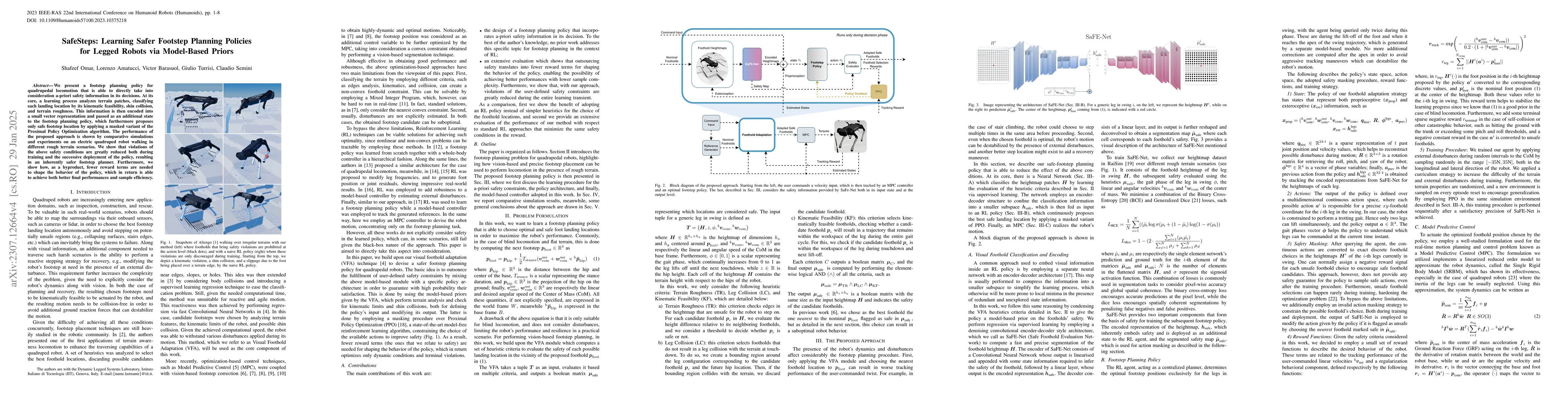 Thumbnail for SafeSteps: Learning Safer Footstep Planning Policies for Legged Robots
  via Model-Based Priors