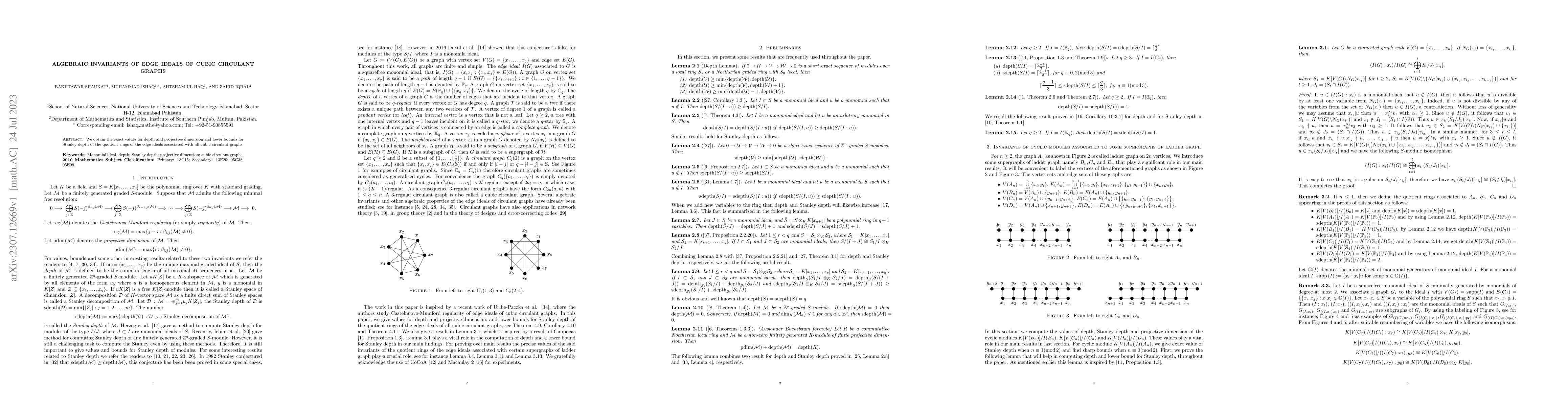 Thumbnail for Algebraic invariants of edge ideals of cubic circulant graphs