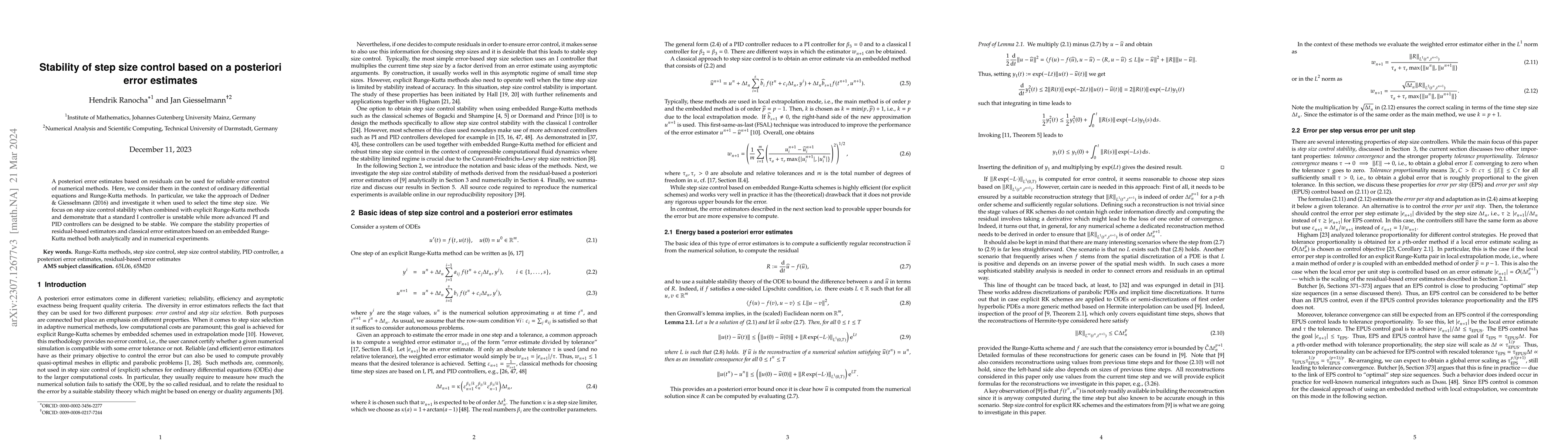 Thumbnail for Stability of step size control based on a posteriori error estimates