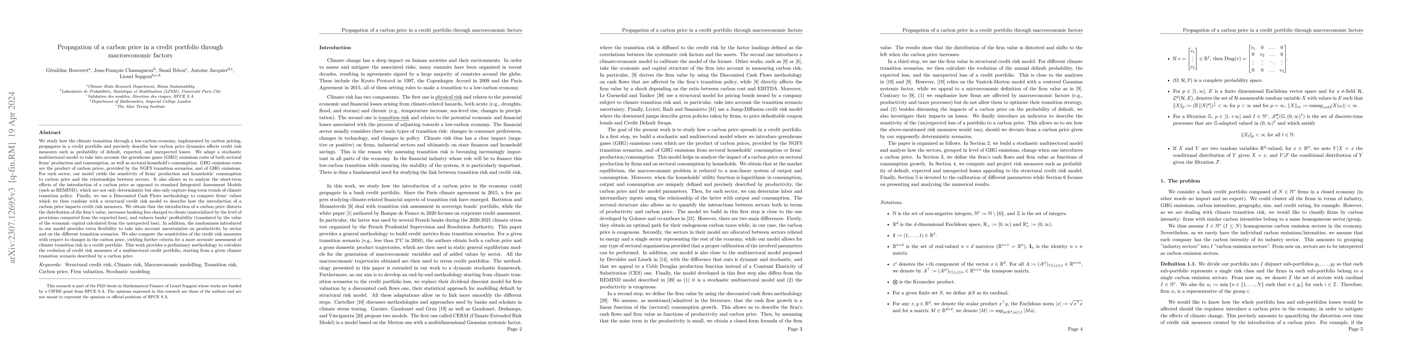 Thumbnail for Propagation of a carbon price in a credit portfolio through
  macroeconomic factors