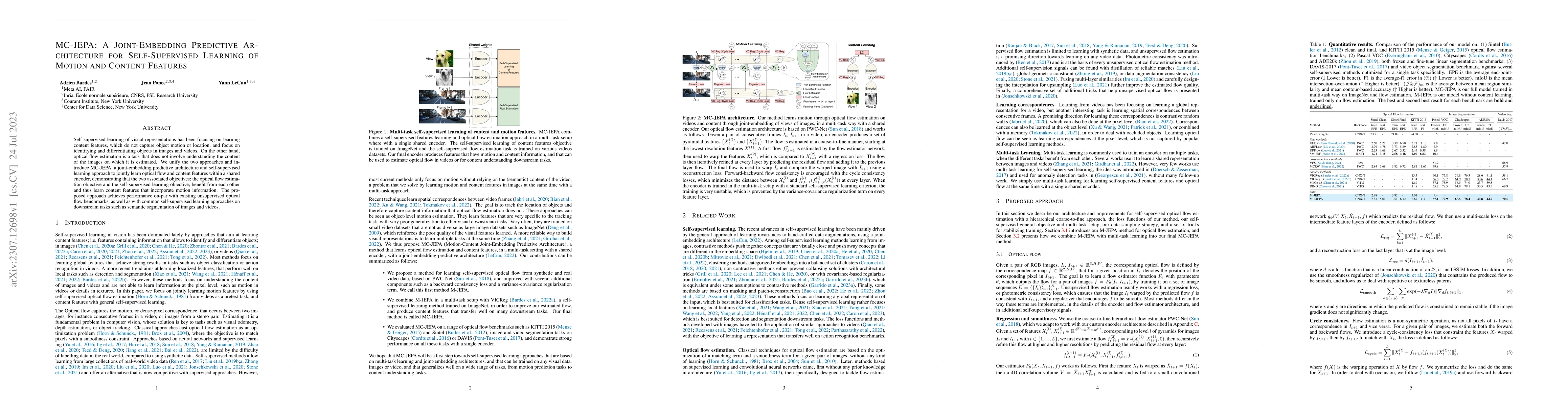 Thumbnail for MC-JEPA: A Joint-Embedding Predictive Architecture for Self-Supervised
  Learning of Motion and Content Features