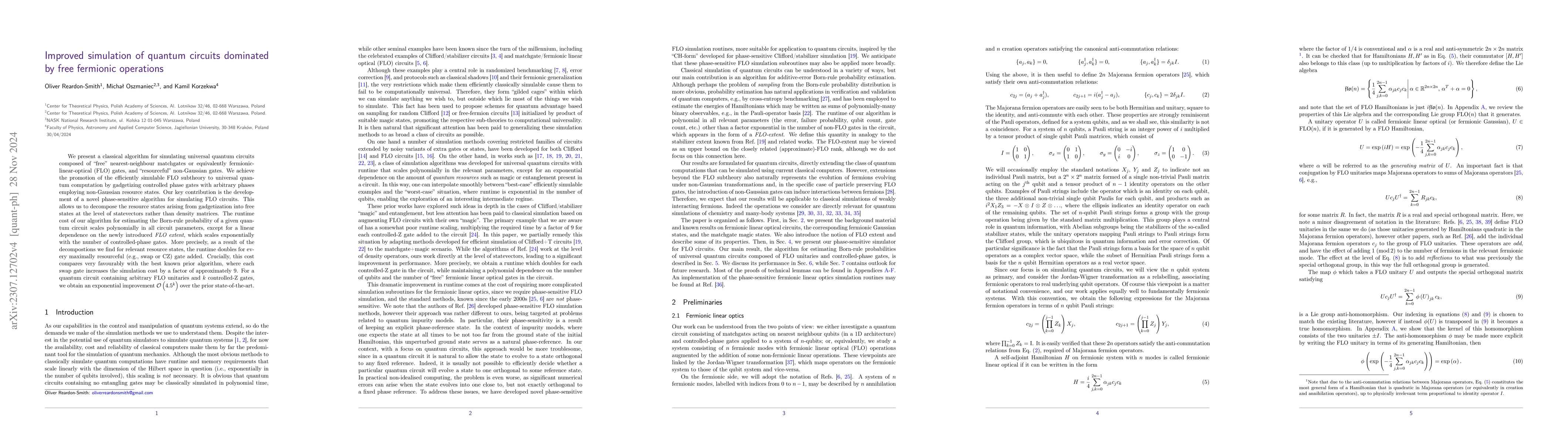 Thumbnail for Improved simulation of quantum circuits dominated by free fermionic
  operations