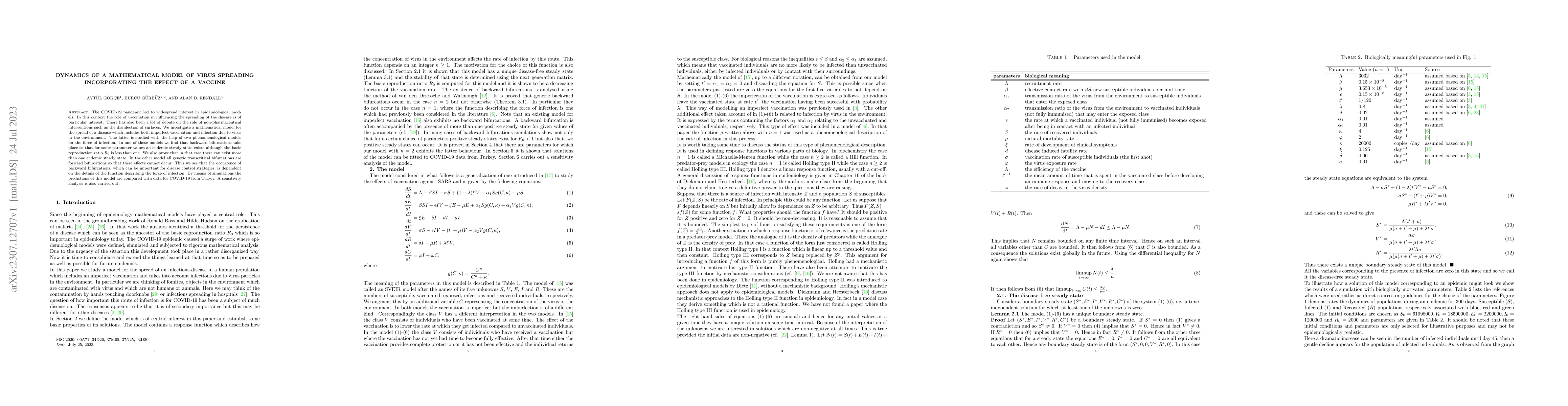 Thumbnail for Dynamics of a mathematical model of virus spreading incorporating the
  effect of a vaccine