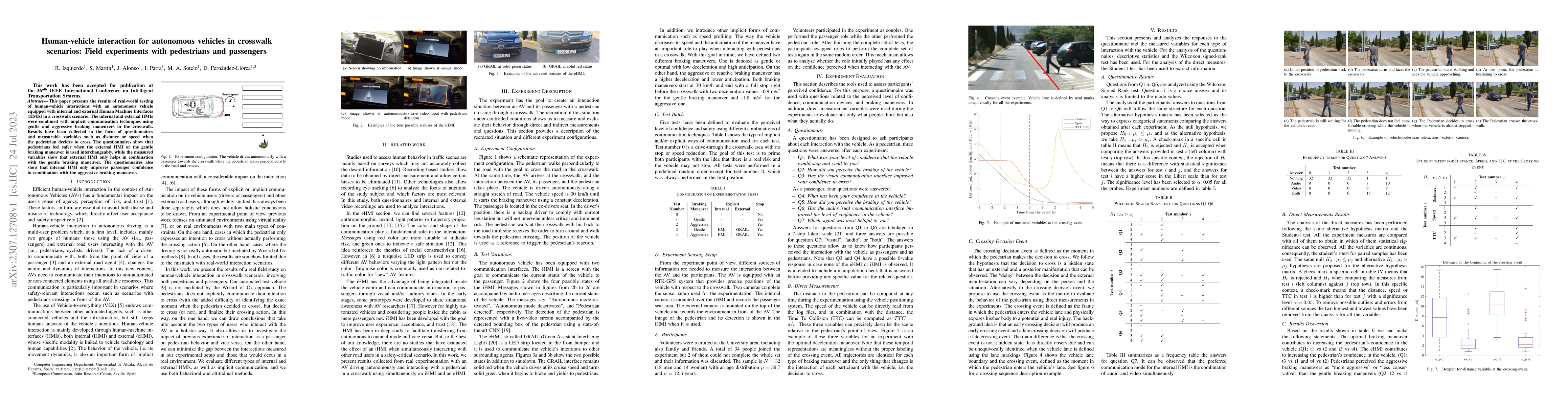 Thumbnail for Human-vehicle interaction for autonomous vehicles in crosswalk
  scenarios: Field experiments with pedestrians and passengers