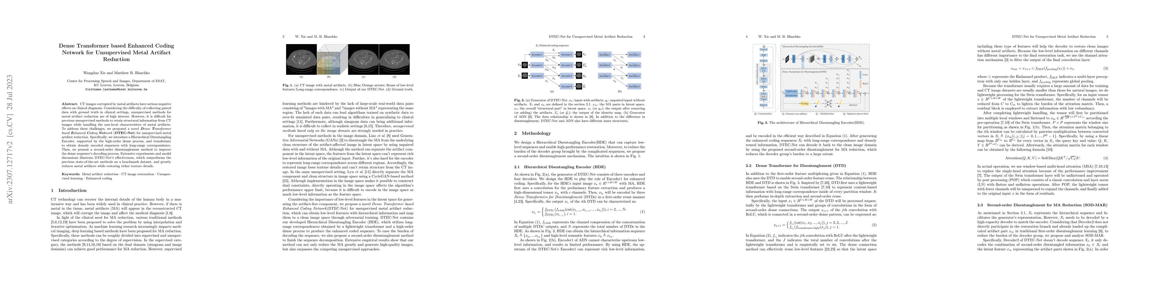 Thumbnail for Dense Transformer based Enhanced Coding Network for Unsupervised Metal
  Artifact Reduction