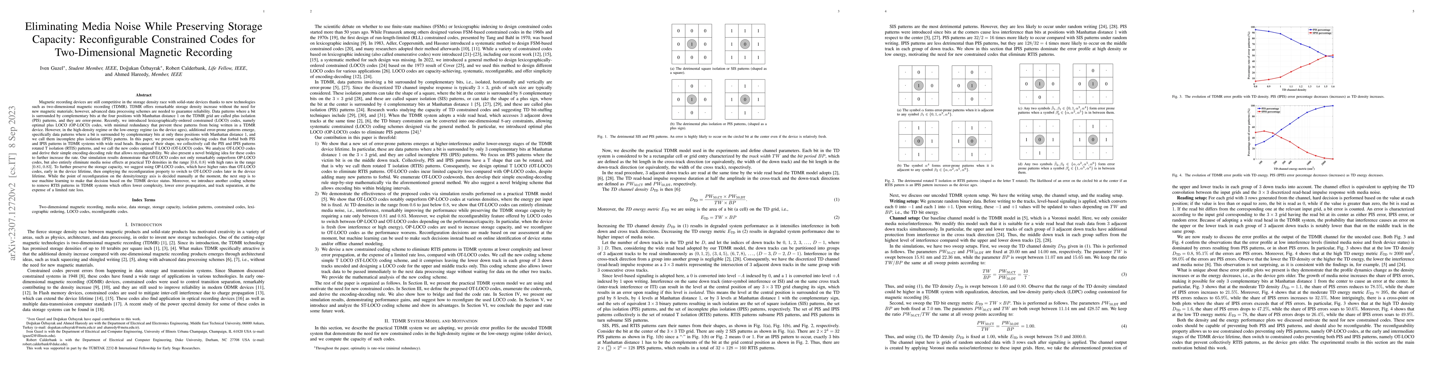 Thumbnail for Eliminating Media Noise While Preserving Storage Capacity:
  Reconfigurable Constrained Codes for Two-Dimensional Magnetic Recording