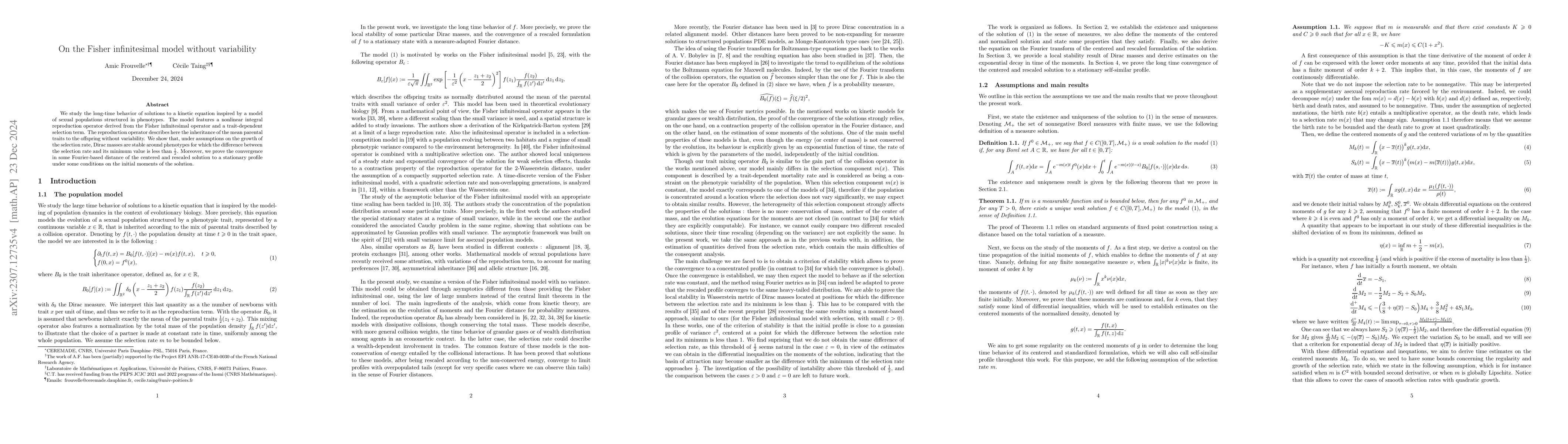 Thumbnail for On the Fisher infinitesimal model without variability