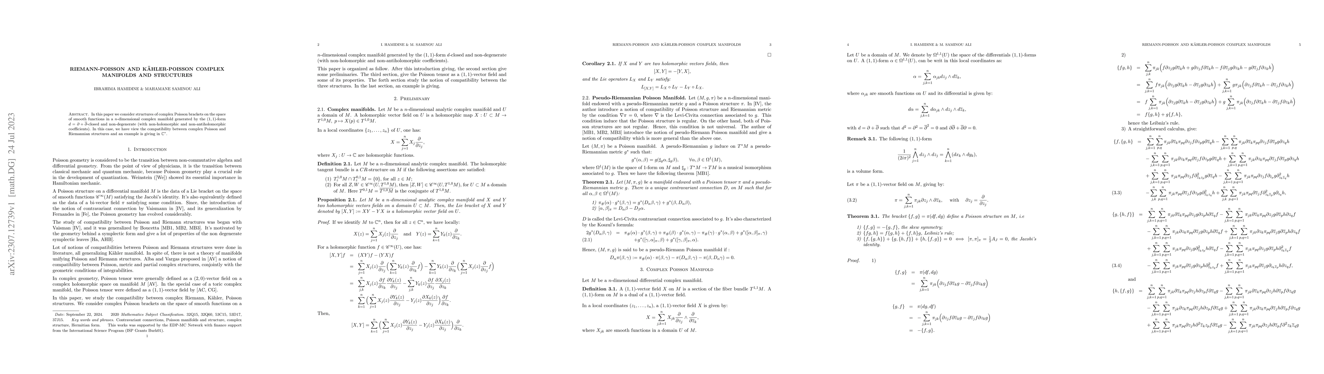 Thumbnail for Riemann-Poisson and K\"ahler-Poisson complex manifolds and structures