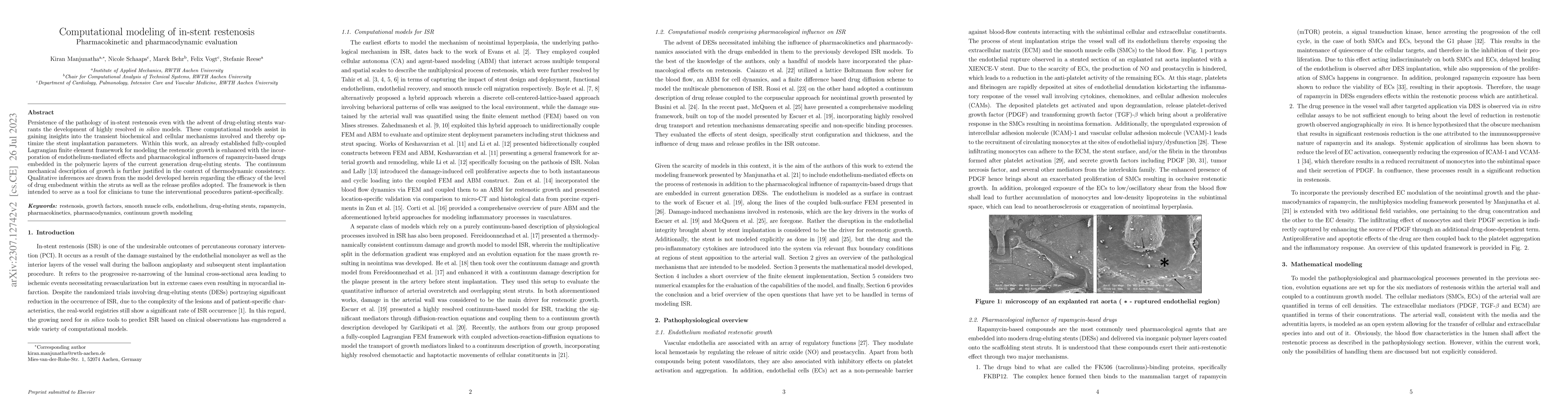 Thumbnail for Computational modeling of in-stent restenosis: Pharmacokinetic and
  pharmacodynamic evaluation