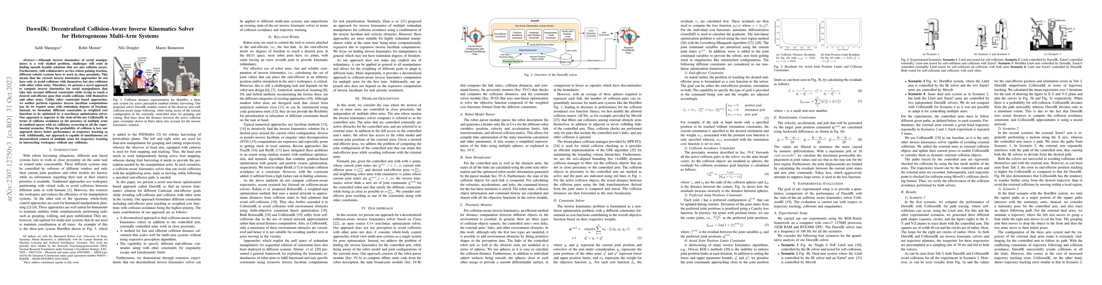 Thumbnail for DawnIK: Decentralized Collision-Aware Inverse Kinematics Solver for
  Heterogeneous Multi-Arm Systems