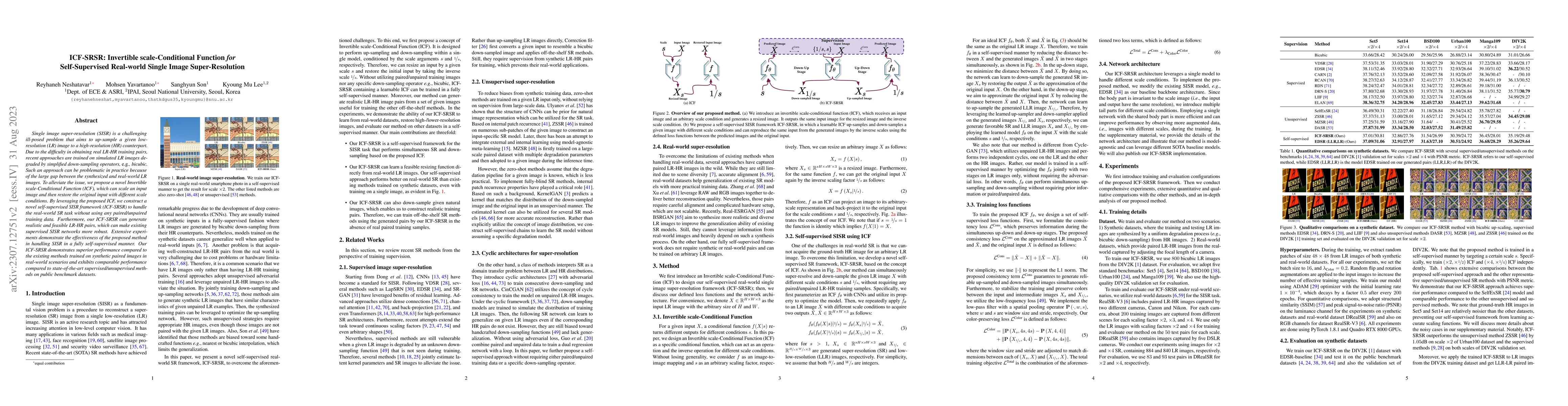 Thumbnail for ICF-SRSR: Invertible scale-Conditional Function for Self-Supervised
  Real-world Single Image Super-Resolution