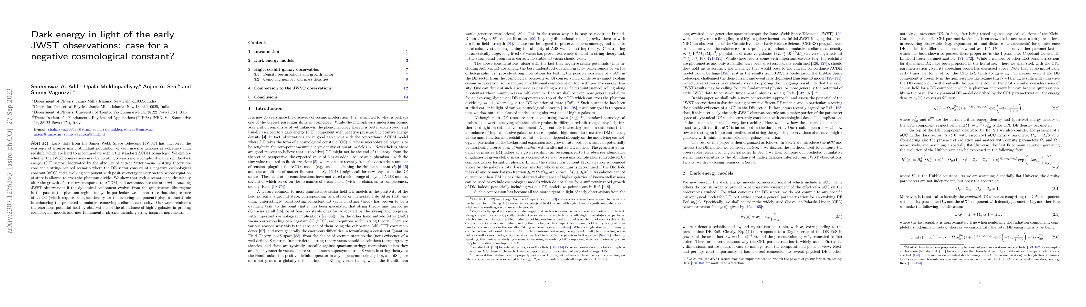 Thumbnail for Dark energy in light of the early JWST observations: case for a negative
  cosmological constant?