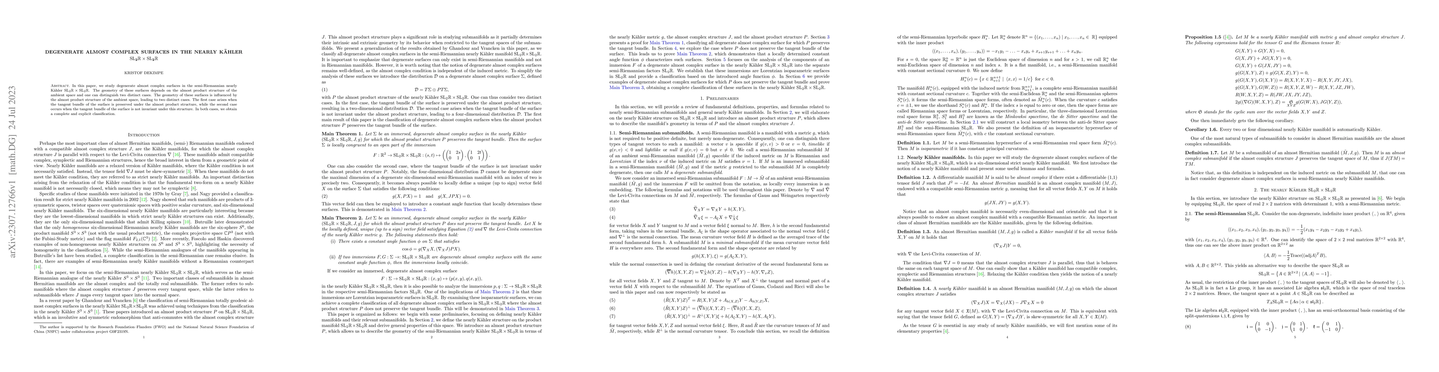 Thumbnail for Degenerate almost complex surfaces in the nearly K\"ahler
  $\mathrm{SL}_2\mathbb{R}\times \mathrm{SL}_2\mathbb{R}$