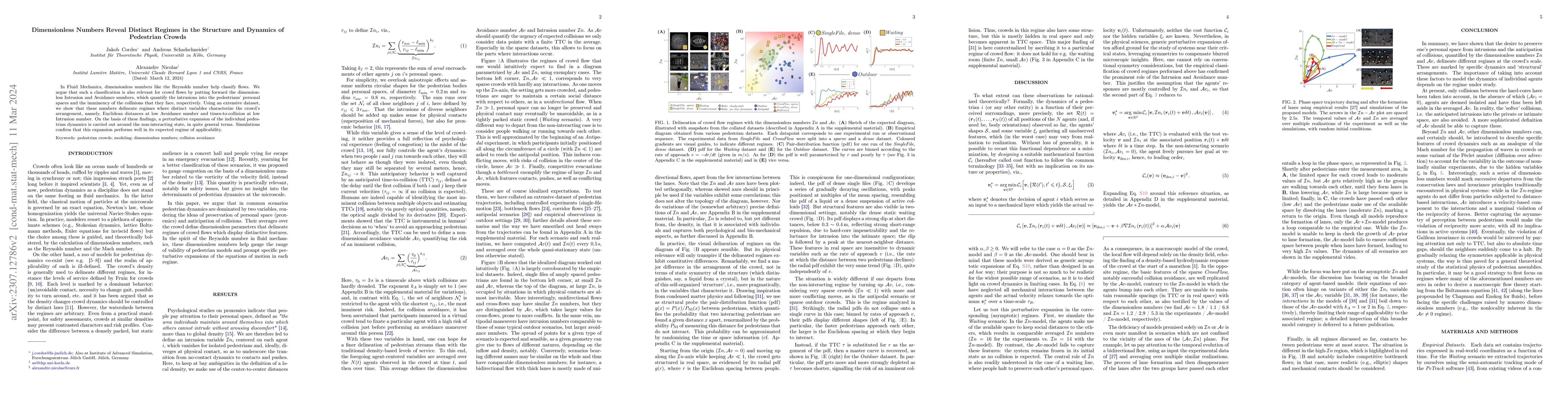 Thumbnail for Dimensionless Numbers Reveal Distinct Regimes in the Structure and
  Dynamics of Pedestrian Crowds