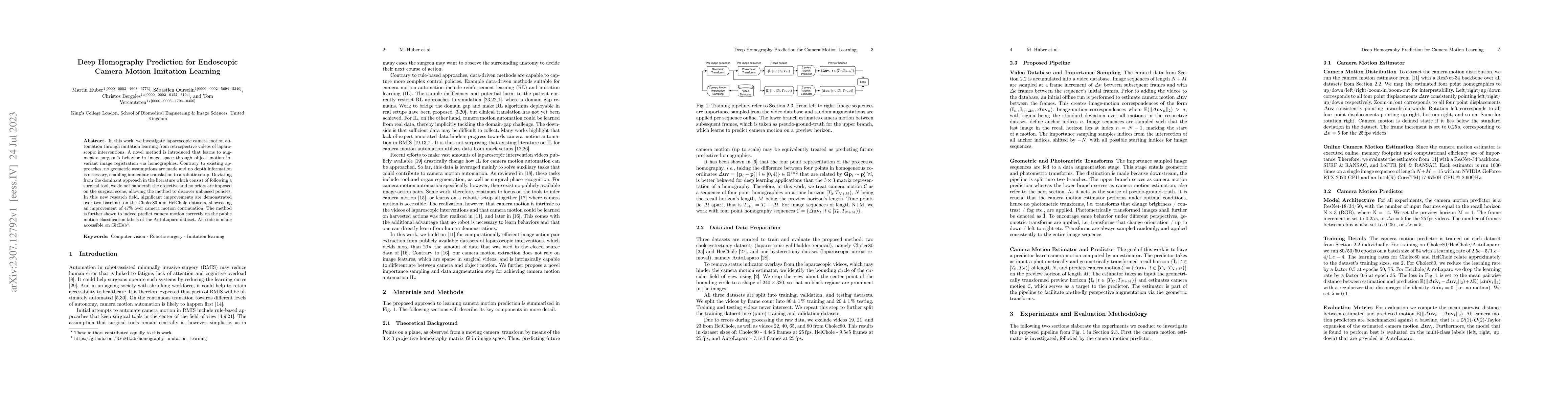 Thumbnail for Deep Homography Prediction for Endoscopic Camera Motion Imitation
  Learning