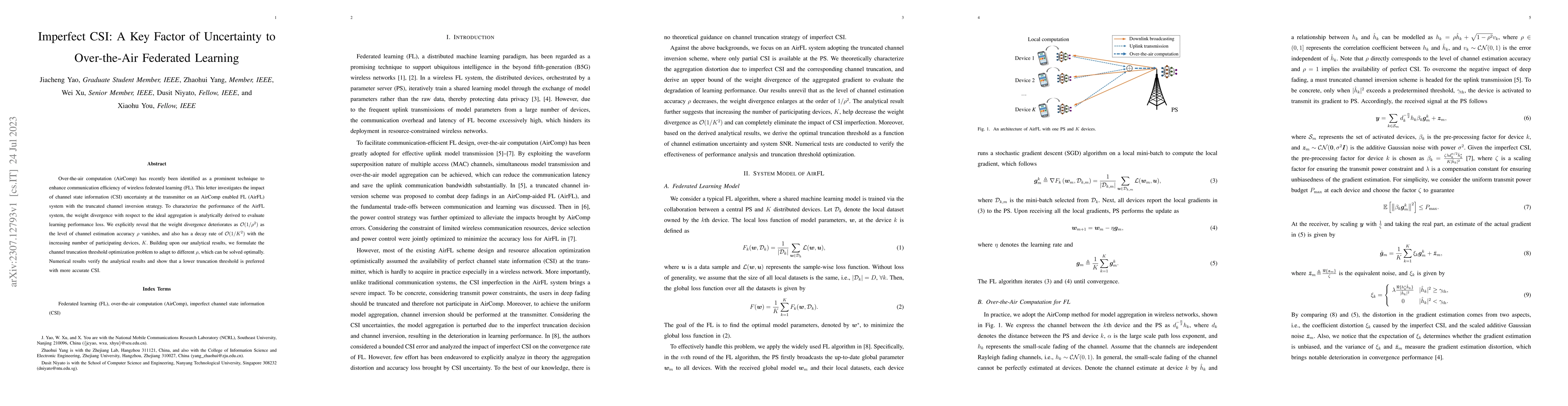 Thumbnail for Imperfect CSI: A Key Factor of Uncertainty to Over-the-Air Federated
  Learning