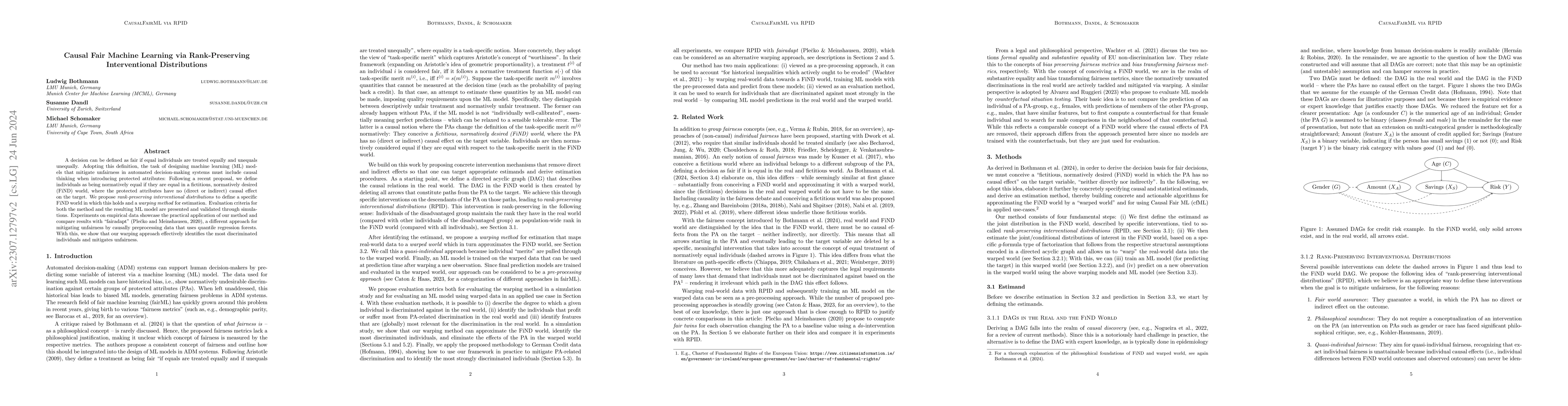 Thumbnail for Causal Fair Machine Learning via Rank-Preserving Interventional
  Distributions