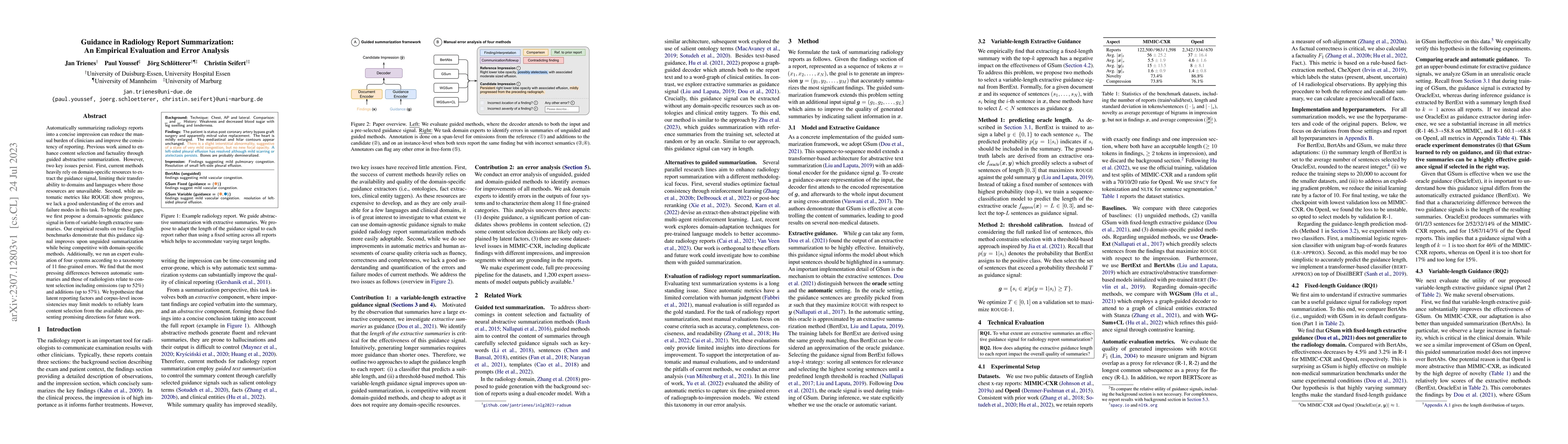 Thumbnail for Guidance in Radiology Report Summarization: An Empirical Evaluation and
  Error Analysis