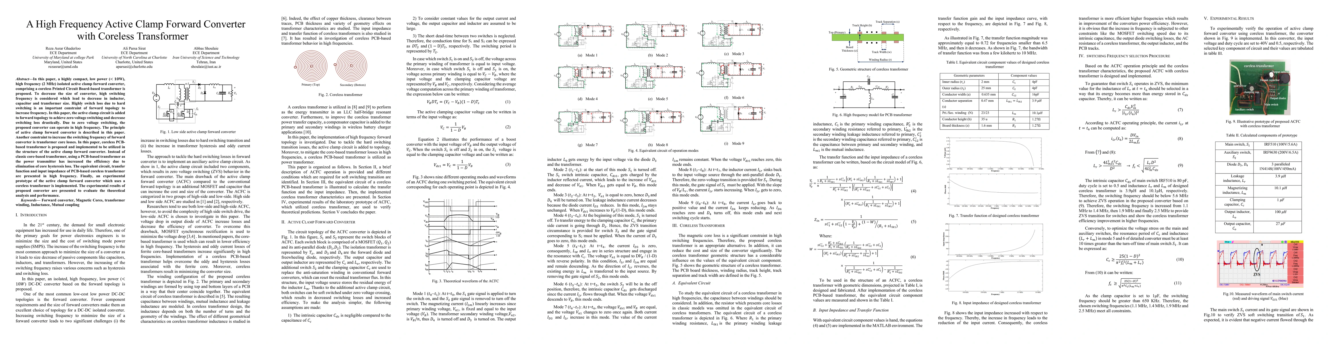 Thumbnail for A High Frequency Active Clamp Forward Converter with Coreless
  Transformer