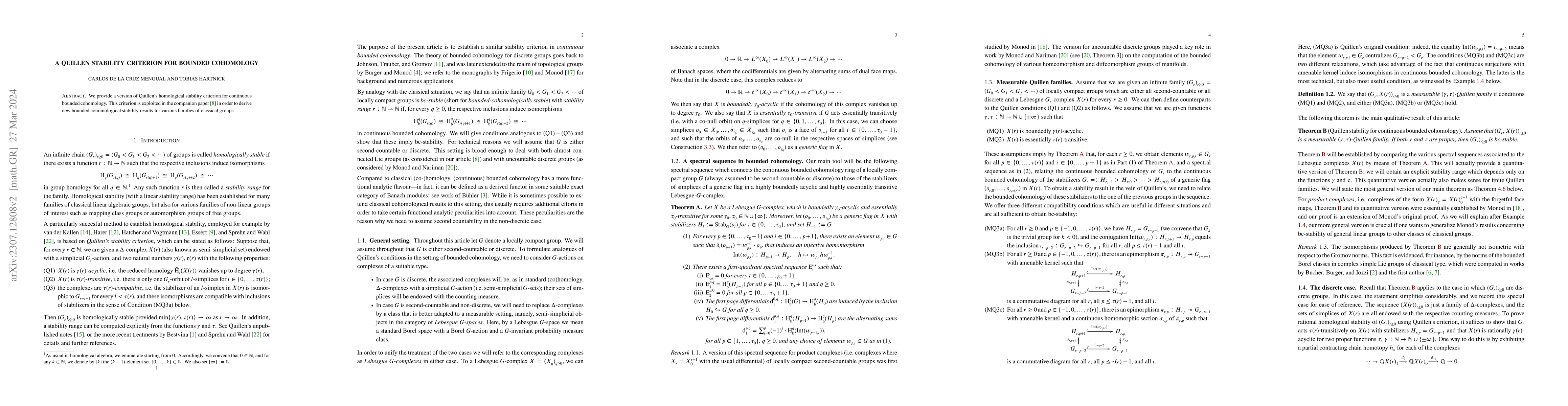Thumbnail for A Quillen Stability Criterion for Bounded Cohomology