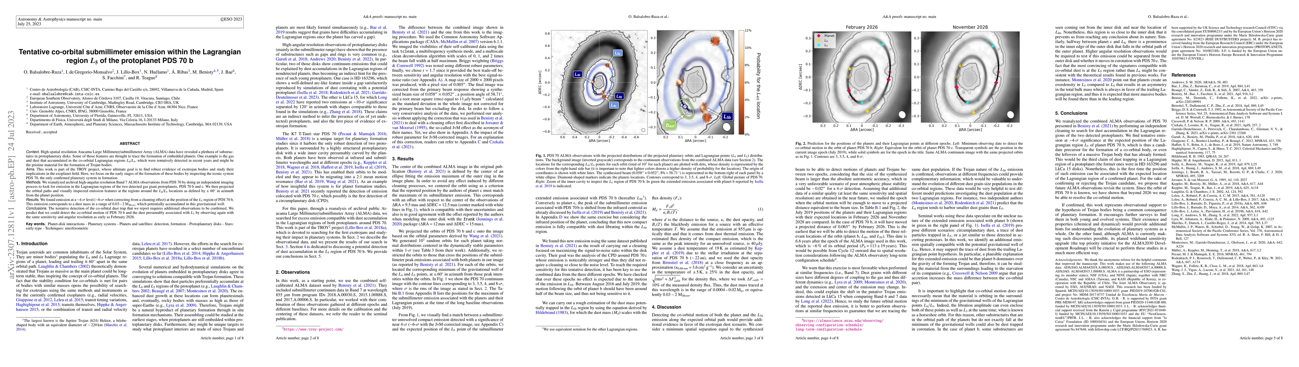 Thumbnail for Tentative co-orbital submillimeter emission within the Lagrangian region
  L5 of the protoplanet PDS 70 b