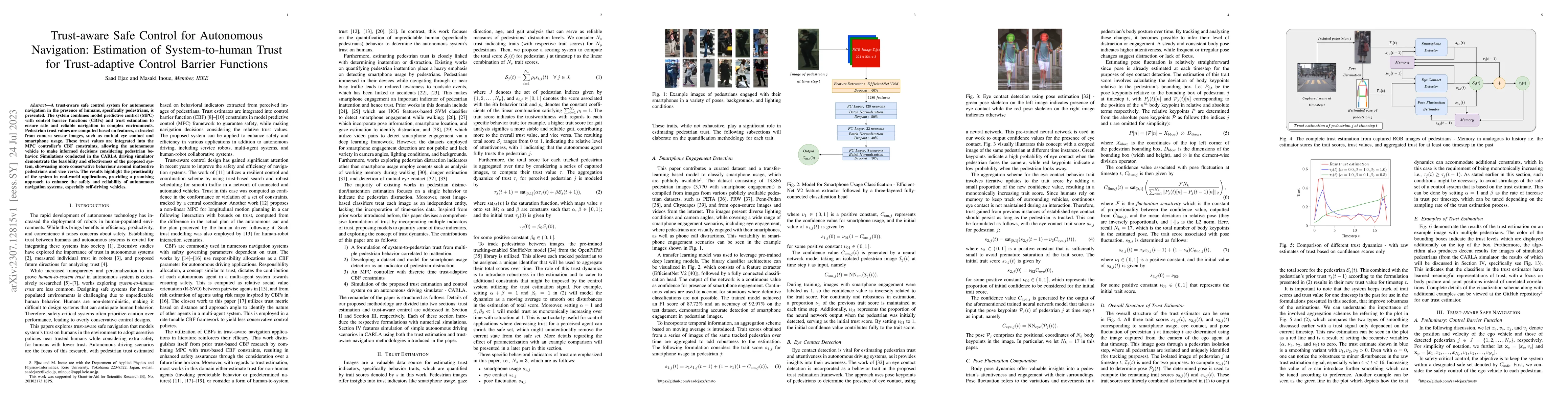 Thumbnail for Trust-aware Safe Control for Autonomous Navigation: Estimation of
  System-to-human Trust for Trust-adaptive Control Barrier Functions