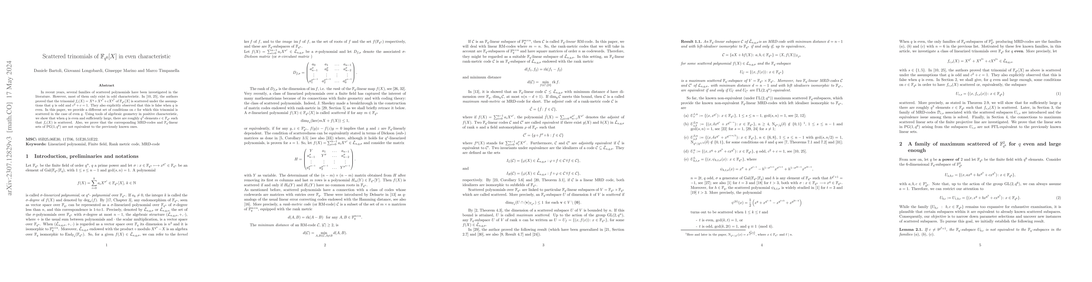 Thumbnail for Scattered trinomials of $\mathbb{F}_{q^6}[X]$ in even characteristic