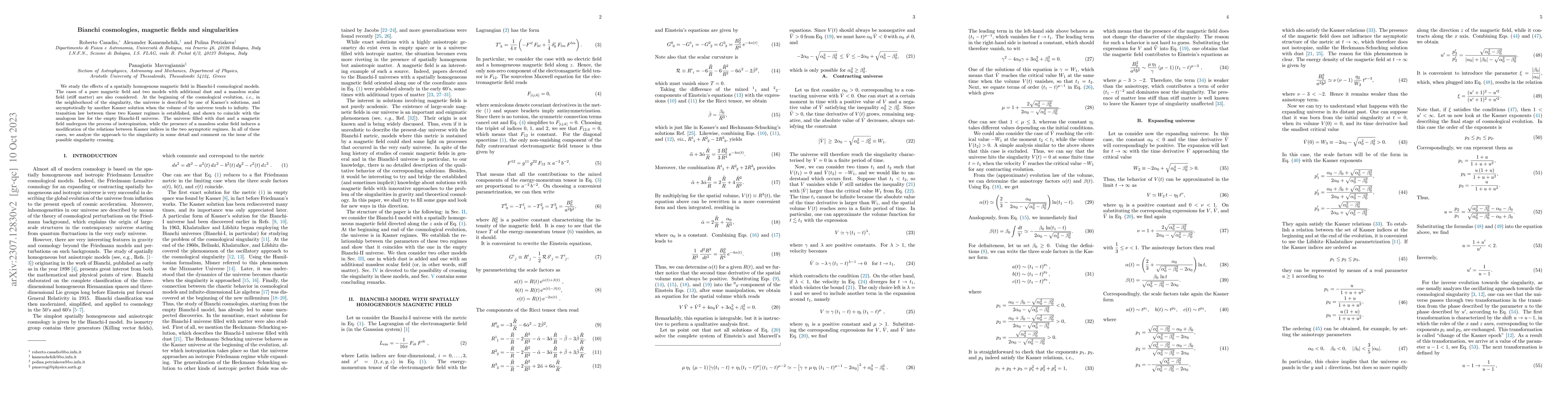 Thumbnail for Bianchi-I cosmologies, magnetic fields and singularities