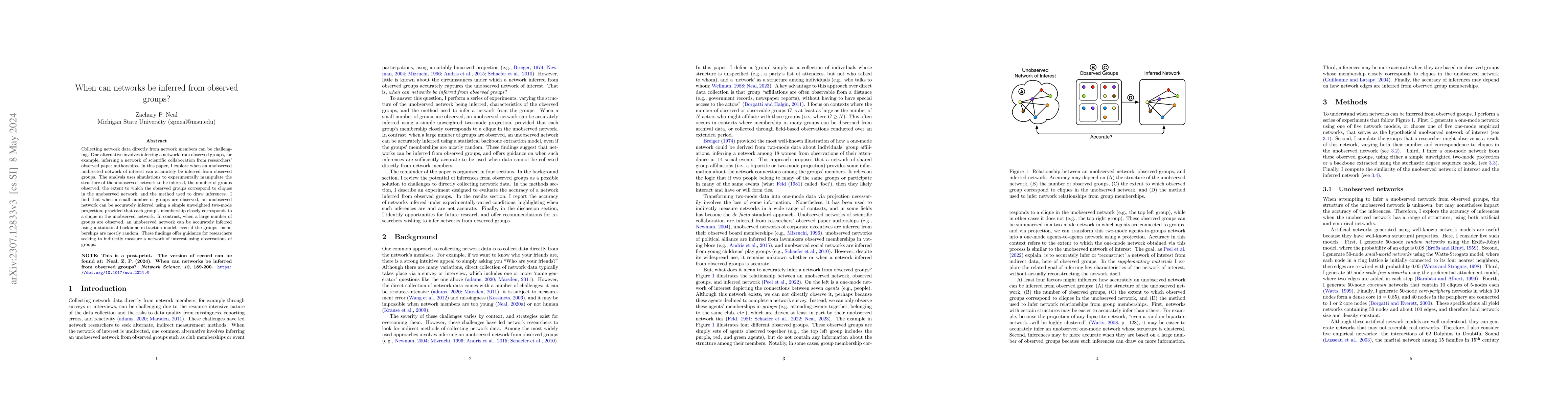 Thumbnail for When can networks be inferred from observed groups?