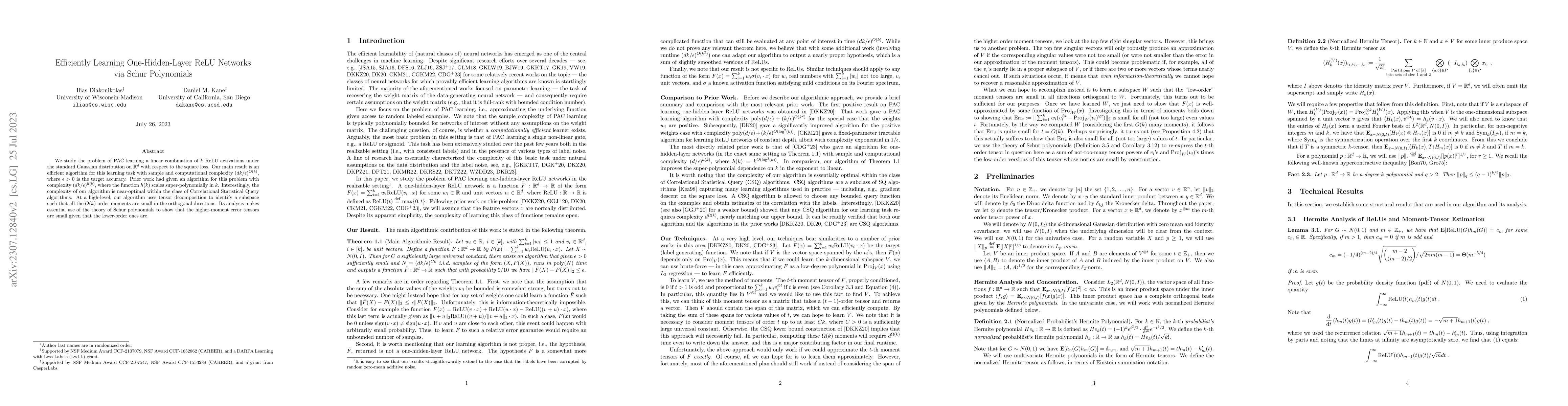 Thumbnail for Efficiently Learning One-Hidden-Layer ReLU Networks via Schur
  Polynomials