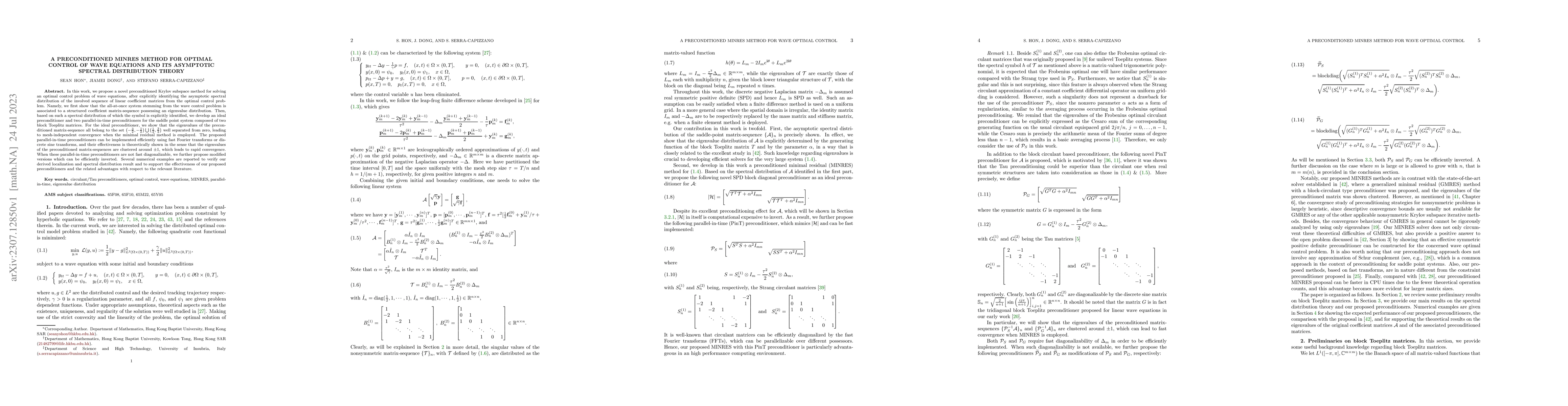 Thumbnail for A preconditioned MINRES method for optimal control of wave equations and
  its asymptotic spectral distribution theory