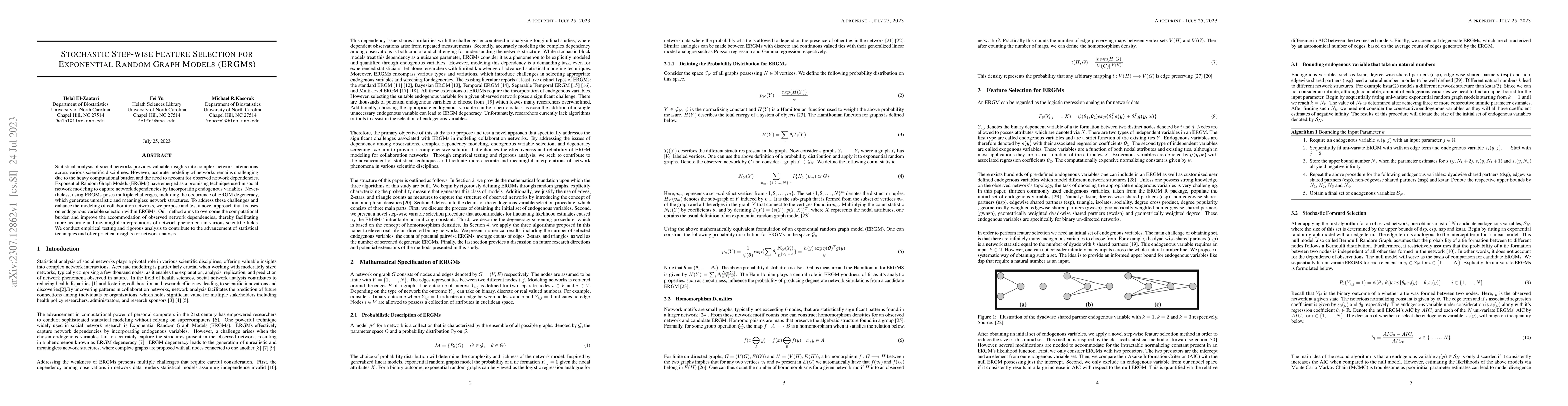 Thumbnail for Stochastic Step-wise Feature Selection for Exponential Random Graph
  Models (ERGMs)